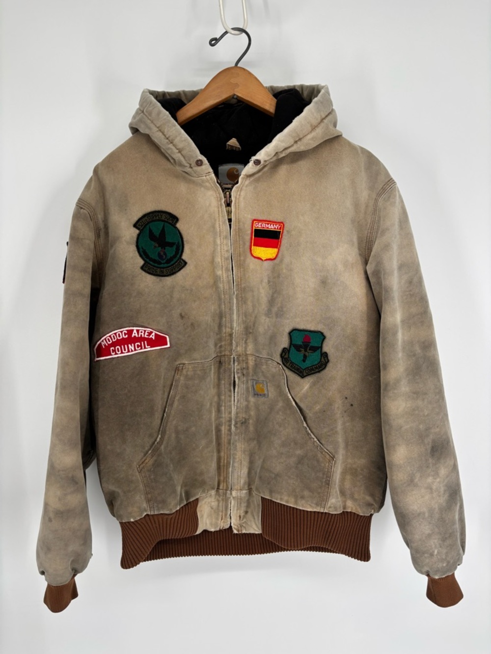 Vintage Carhartt J140 Quilted Flannel Lined Jacket Distressed Custom VTG Patches - Picture 3 of 16